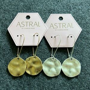 Astral pounded circle drop, two pair‎ earrings